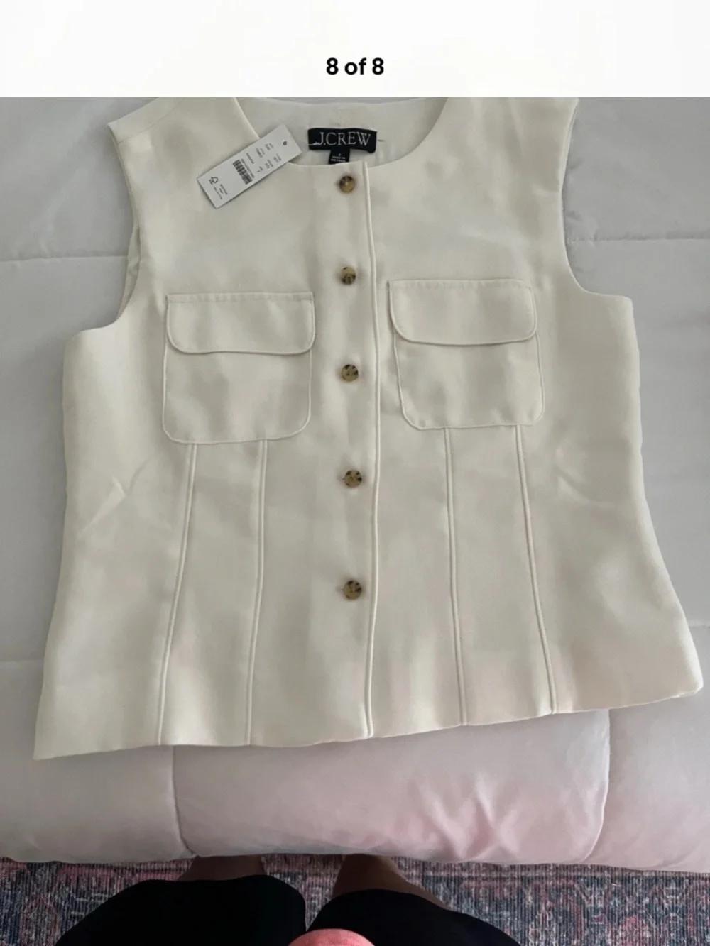 J.CREW Ivory Sleeveless Round Neck Button Front Satin Viscose Blouse Size 2